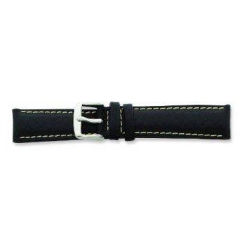 [worldbuyer] DeBeer de Beer Black Sport Leather Watch Band 22mm Long Silver Color/1362969