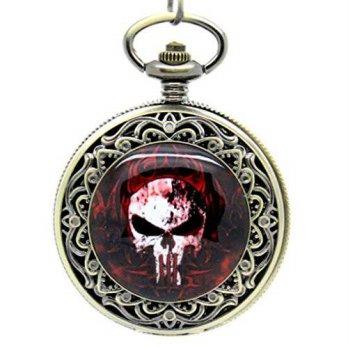 [worldbuyer] E-future Bronze Unisex Alloy Vintage Quartz Pocket Watch Flame Skull Image/1342099