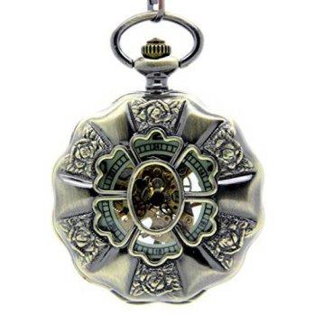 [worldbuyer] E-future Retro Bronze Skeleton Flower Steampunk Unisex Mechanical Chain Pocke/1345498