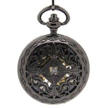 [worldbuyer] E-future Retro Skeleton Black Steampunk Vintage Mechanical Chain Pocket Watch/1345692