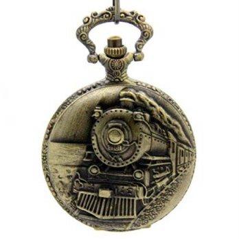 [worldbuyer] E-future Retro Train Vintage Bronze Unisex Quartz Chain Fob Pocket Watch/1343444