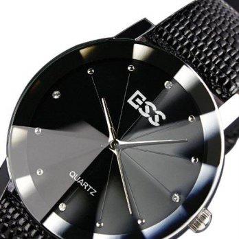 [worldbuyer] ESS Brand New Mens Unisex Black Classic Value Leather Fashion Quartz Wrist Wa/1381616