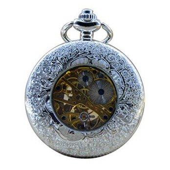 [worldbuyer] Eastpartner Fashion Silver Mechanical Pocket Watch Skeleton Roman Numbers Wat/1341543