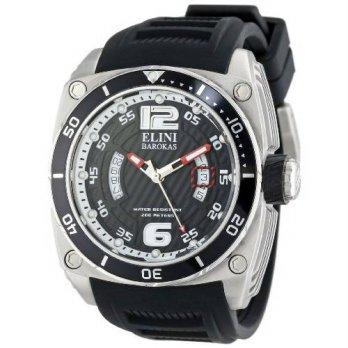 [worldbuyer] Elini Barokas Mens 10013-01-BB Commander Black Textured Dial Black Silicone W/1378507