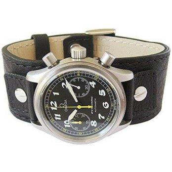 [worldbuyer] Eulit EULIT Germany 20mm Black Riveted Cuff Buffalo-Grain Leather Mens Watch /1355971