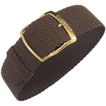 [worldbuyer] Eulit Kristall 16mm Brown Woven Nylon Perlon GOLD Buckle Watch Strap/1361792