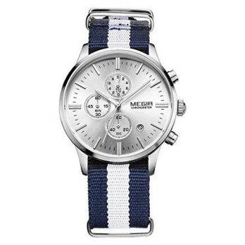 [worldbuyer] Fanmis Mens Sport Luminous Blue Canvas Strap White Dial Date Quartz Wrist Wat/1378298