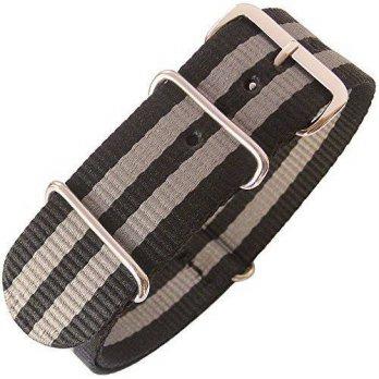 [worldbuyer] Fluco 18mm Black Grey Stripe Nylon G10 Military 2-Pc German Watch Strap/1355959