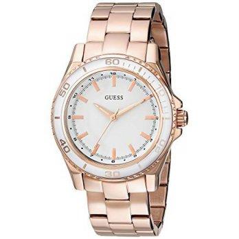 [worldbuyer] GUESS Womens U0557L2 Stainless Steel Rose Gold-Tone Mid-Size Watch with White/1378394