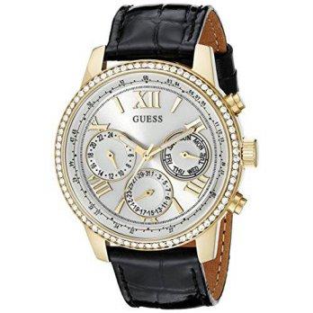 [worldbuyer] GUESS Womens U0643L2 Classic Black & Gold-Tone Multi-Function Watch with Genu/1377442