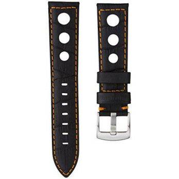 [worldbuyer] Geckota Rally Racing Watch Strap Genuine Leather Black Crocodile Grain Orange/1353985