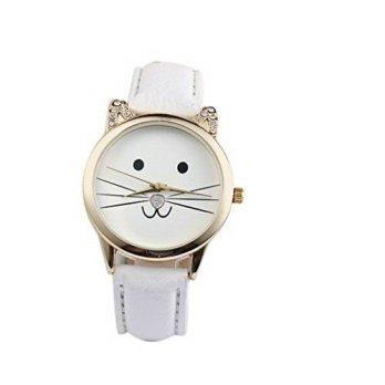 [worldbuyer] Generic Kinghard Fashion Neutral Diamond Lovely Cats Face Quartz Watch(White)/1341406