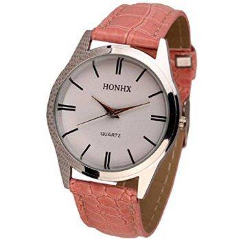 [worldbuyer] Generic Kinghard Leather Quartz Analog Dress Bracelet Wrist Watch(Pink)/1347217