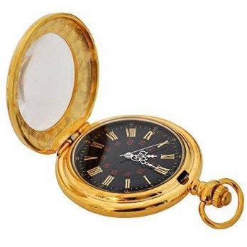 [worldbuyer] Generic Luxury Magnifier Glass Gold Plated Mens Analog Quartz Pocket Watch/1347800