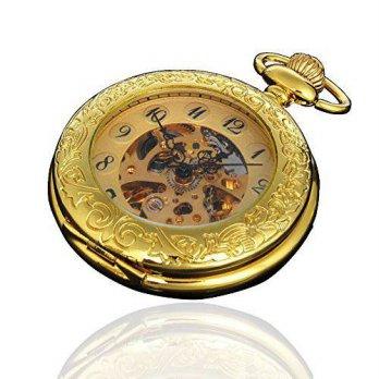 [worldbuyer] Generic Magnifier Case Gold Color Noctilucent Hands Mens Automatic Pocket Wat/1341002