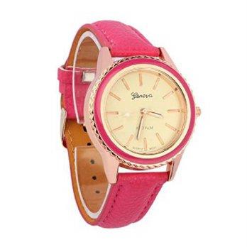 [worldbuyer] Generic Vogue Unisex Geneva Faux Leather Analog Watch(Hot Pink)/1346317