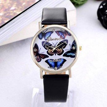 [worldbuyer] Geneva GENEVA Famous Lady Watch - Faddish Butterfly Pattern Quartz Dial Leath/1341464