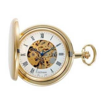 [worldbuyer] Gotham Mens Gold-Tone Mechanical Pocket Watch with Desktop Stand GWC14038G-S/1343648