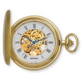 [worldbuyer] Gotham Mens Gold-Tone Mechanical Pocket Watch with Desktop Stand GWC14037G-S/1343352