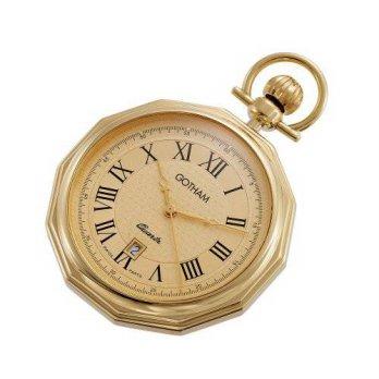 [worldbuyer] Gotham Mens Gold-Tone Swiss Quartz Date Movement Pocket Watch GWC14049G/1343645