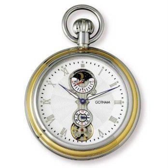 [worldbuyer] Gotham Mens Two-Tone Mechanical Pocket Watch with Desktop Stand GWC14056T-ST/1341697