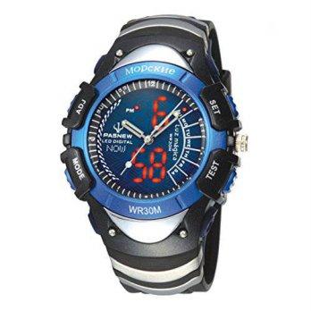 [worldbuyer] Huangtaii Childrens Waterproof Analog&Digital Display Watch with Blue Bezel D/553941