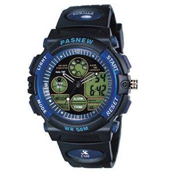 [worldbuyer] Huangtaii Childrens Waterproof Analog&Digital Display Watch with Blue Color D/553863