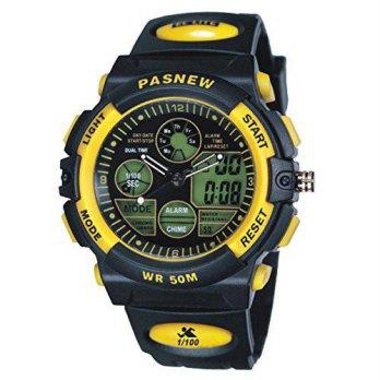 [worldbuyer] Huangtaii Childrens Waterproof Analog&Digital Display Watch with Yellow Color/554054