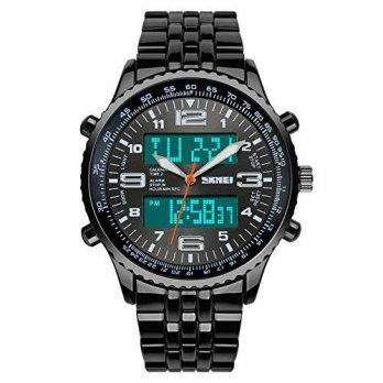 [worldbuyer] Huangtaii Mens LED Digital&Analog Steel Band Sport Watch with Black Color Kdy/1380913