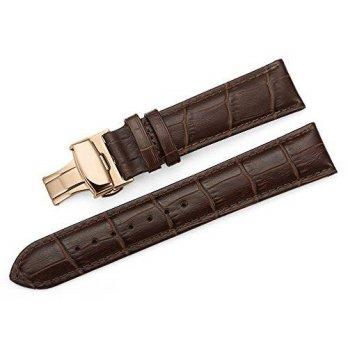 [worldbuyer] IStrap iStrap 20mm Calf Leather Watch Band Strap W/ Rose Gold Steel Push Butt/1354529