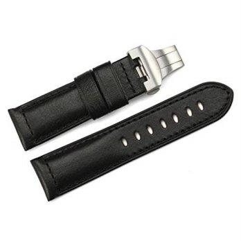 [worldbuyer] IStrap iStrap 24mm Genuine Calf Leather Watch Band Brushed Steel Deployment C/1356607