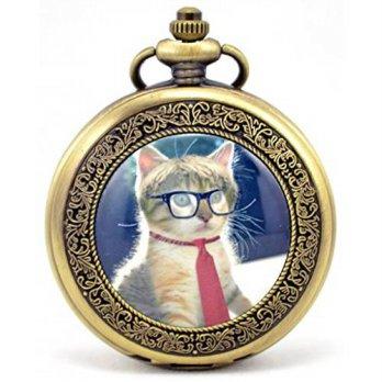 [worldbuyer] Infinite U Cat/Kitten/Kitty with Tie and Glasses Roman Numerals Steel Mechani/1346781