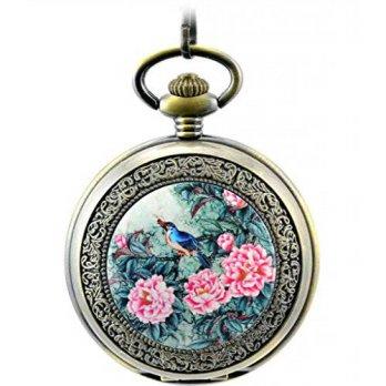 [worldbuyer] Infinite U Ink Painting of Red Peony Roman Numerals Steel Mechanical Pocket W/1346713