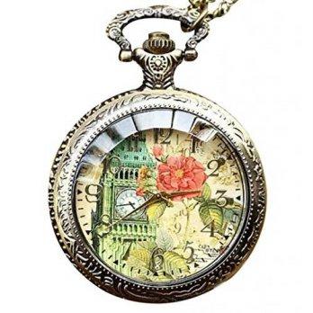 [worldbuyer] Infinite U Retro The London Big Ben with Rose Big Quartz Pocket Watch Arabic /1341654