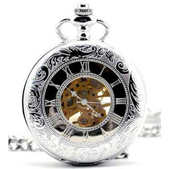 [worldbuyer] Infinite U Silver Dual Time Display Hollow Skeleton Steel Mechanical Movement/1346903