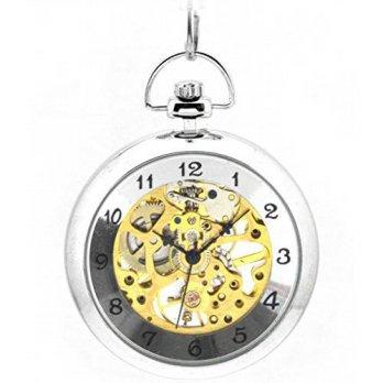 [worldbuyer] Infinite U Silver Hollow Skeleton Steel Mechanical Movement Pocket Watch with/1341446