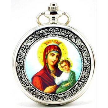 [worldbuyer] Infinite U The Virgin Maria and Jesus Christ Silver Hollow Skeleton Steel Mec/1343625