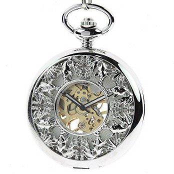 [worldbuyer] Itemstoday Vintage Golden Fish Engraving Silver Gloss Mechanical Mens Pocket /1346976