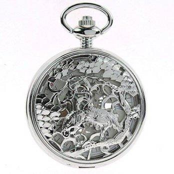 [worldbuyer] Itemstoday Vintage Red Crowned Crane Silver Gloss Case Mens Mechanical Pocket/1346967