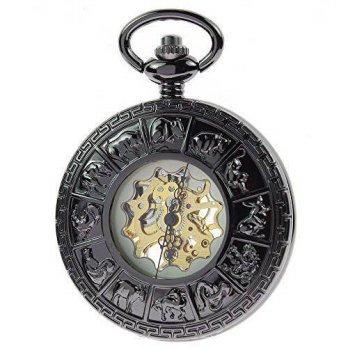 [worldbuyer] Itemstoday Zodiac Retro Vintage Mens Black Mechanical Hand Wind Up Pocket Wat/1341204