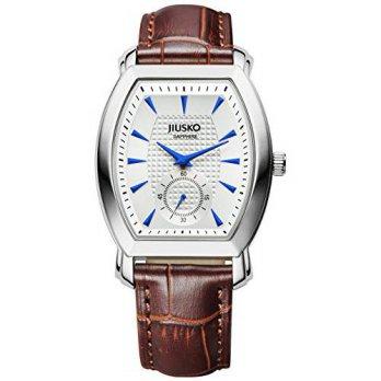 [worldbuyer] JIUSKO Jiusko Mens Analog Quartz Tonneau Sapphire Brown Leather Dress Wrist W/1376760