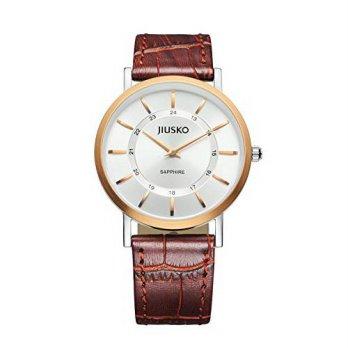 [worldbuyer] JIUSKO Mens Classic 24 Hour Rosegold Brown Leather Slim Quartz Dress Watch 11/1378426