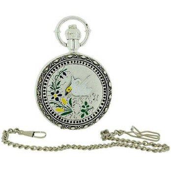 [worldbuyer] Jakob Strauss Silver Tone Swan Fancy Cover Ladies Pocket Watch + Chain JAST48/1341990