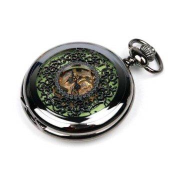 [worldbuyer] KINGMAN.INC Black Skeleton Pocket Watch Mechanical Hand Wind Arabic Numerals /1344377