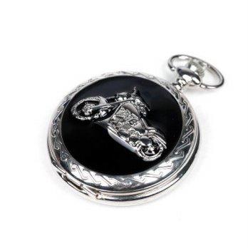 [worldbuyer] KINGMAN.INC Silvertone Half Hunter Black Case Motocycle Pocket Watch Quartz A/1349148