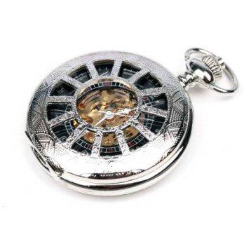 [worldbuyer] KINGMAN.INC Silvertone Skeleton Hollow Pocket Watch Half Hunter Hand Wind Mec/1349132