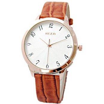 [worldbuyer] Kezzi Mens K999 Easy Read Quartz Analog White Dial Brown Leather Strap Wrist /1380864