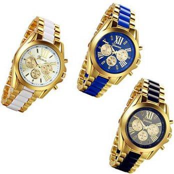 [worldbuyer] Lancardo Luxury Men Stainless Steel Gold Dial Quartz Analog Bangle Wrist Watc/1378004