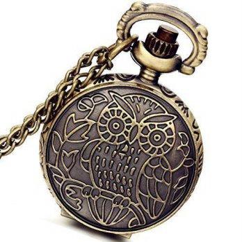 [worldbuyer] Lancardo Unisex Antique Case Vintage Owl Brass Rib Chain Quartz Pocket Watch /1341094