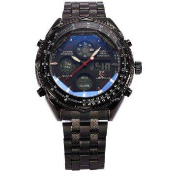 [worldbuyer] Luxury Mens Shark Dual Time Black Digital LCD Stopwatch Quartz Sport Army Wat/1378067